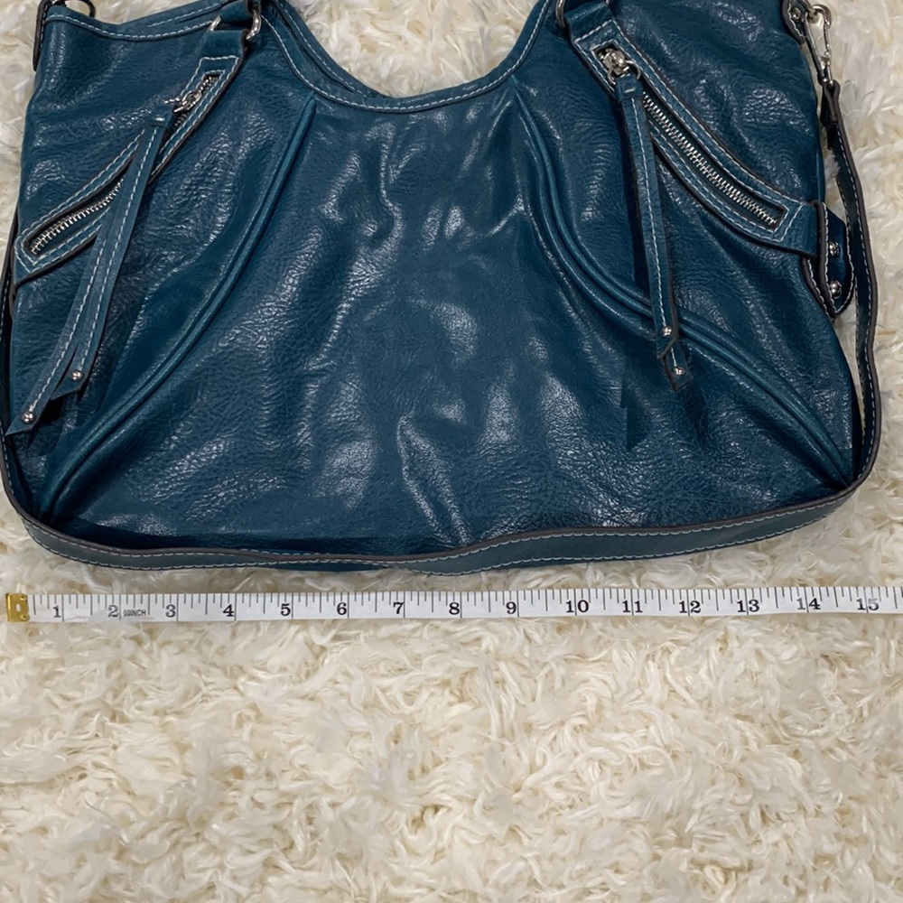 NEW YORK AND COMPANY VEGAN LEATHER SLOUCHY HOBO BAG  - TEAL - Picture 9 of 10